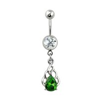 Emerald Green Jewelled Drop Dangle Plated Fashion Navel : 1.6mm (14ga) x 10mm image