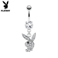 Playboy Bunny Micro Jewelled Dangle Plated Fashion Navel : 1.6mm (14ga) x 10mm image