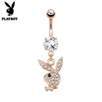 Playboy Bunny Micro Jewelled Dangle Rose Gold Plated Fashion Navel : 1.6mm (14ga) x 10mm image