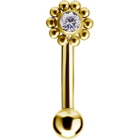 Bright Gold Titanium Internally Threaded Micro Bananabell Circle Cluster Jewel : 1.2mm (16ga) x 8mm Clear Crystal image