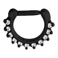 Black Steel Prong Set Jewelled Septum Clicker image