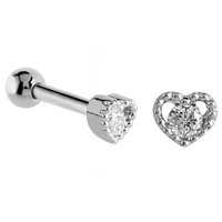 Surgical Steel Jewelled Heart Tragus Micro Barbell : 1.2mm (16ga) x 6mm image