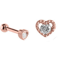 PVD Rose Gold Jewelled Heart Tragus Micro Barbell : 1.2mm (16ga) x 6mm image