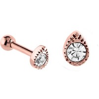 PVD Rose Gold Jewelled Tear Tragus Micro Barbell : 1.2mm (16ga) x 6mm image