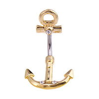 Gold Plated Surgical Steel Anchor Fashion Navel : 1.6mm (14ga) x 10mm image