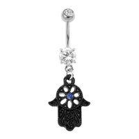Black Beaded Outline Hamsa Fashion Navel : 1.6mm (14ga) x 10mm