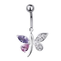 Surgical Steel Jewelled Butterfly Pink and Purple Fashion Navel : 1.6mm (14ga) x 10mm x Purple image