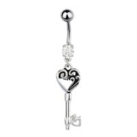 Surgical Steel Antique Silver Key Fashion Navel : 1.6mm (14ga) x 10mm image