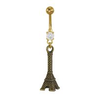 Gold Plated Steel Antique Brass Eiffel Tower Fashion Navel : 1.6mm (14ga) x 10mm image