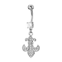 Surgical Steel Micro Jewelled Fleur-de-Lis Fashion Navel : 1.6mm (14ga) x 10mm image