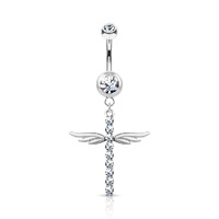 CZ Paved Cross with Wings Dangle Double Jewelled Navel image