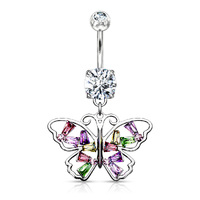 Multi Coloured Butterfly CZ Wings Dangle Navel image