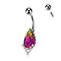 Rainbow Effect Pear Crystal with CZ Prong Set Navel  image