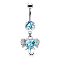 Crystal Heart Elephant Dangle Navel