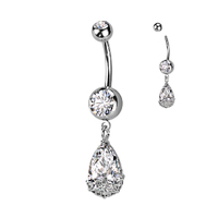 Double Jeweled CZ With Pear CZ Floral Prong Set Dangle Navel image