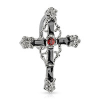 Top Drop Navel Ring With Black Enamel Cross With Red Gem Center image