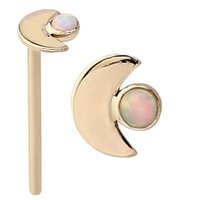 14k Gold Straight Opal Set Moon Nose Stud : 18g (1.0mm) x 15mm image