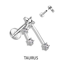 Zodiac Constellation Labret Stud Stainless Steel With Clear Crystal - Taurus