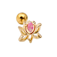 Gold Plated Lotus with Synthetic Opal Barbell image