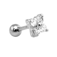 Jewelled Quad Flower Helix Barbell : 1.2mm (16ga) x 6mm x Clear Crystal image