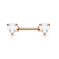 Rose Gold Plated Double Heart Jewelled Nipple Barbell image