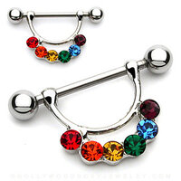 Nipple Barbell Rainbow Jewelled image