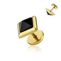 Onyx Pyramid Square Fake Plug With Clear Gem IP Gold Plated image