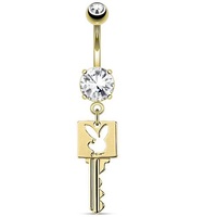 Playboy Bunny Key Navel : 14g x 10mm Gold Plated image