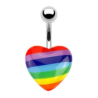 Pride Rainbow Acrylic Heart Fashion Navel : 1.6mm (14ga) x 10mm x Rainbow image