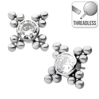 Threadless Titanium 4 Tri-Bead Jewelled Cluster : Clear Crystal image