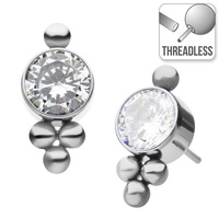 Threadless Titanium Tri-Bead Jewelled Cluster : Clear Crystal image