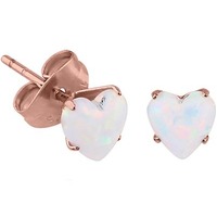 PVD Rose Gold Prong Set Opal Heart Ear Studs : Pair image