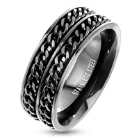Black Double Chain Stainless Steel Spinner Ring image