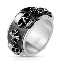 Skulls and Celtic Crosses on Black Spinner Center Stainless Steel Rings image