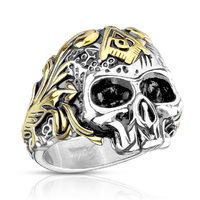 Two Tone Skull with Masonic Emblem Stainless Steel Ring image