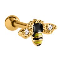 Bright Gold PVD Jewelled Bee Barbell : 1.2mm (16ga) x 6mm image