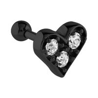 Black Steel PVD Jewelled Heart Barbell : 1.2mm (16ga) x 6mm image