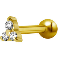 Bright Gold Decorative Jewelled Trinity Micro Barbell : 1.2mm (16ga) x 6mm Clear Crystal image