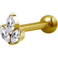 Bright Gold Decorative Jewelled Lotus Micro Barbell : 1.2mm (16ga) x 6mm Clear Crystal image