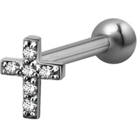 Surgical Steel Decorative Jewelled Cross Micro Barbell : 1.2mm (16ga) x 6mm Clear Crystal image