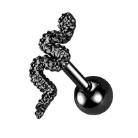 Black Steel Snake Barbell : 1.2mm (16ga) x 6mm x Black Steel image