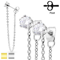 Pair of Stainless Steel Chain Drop Set Earring Studs image