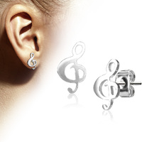 Pair of Stainless Steel Treble Clef Earring Studs image