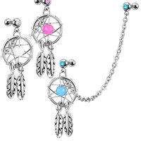 Dream Catcher with Double Cartilage Tragus Chain Linked Dangle image