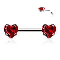 Threadless Heart Gem Prong Set Silver Plated Decorative Nipple Bar image