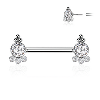 Threadless Multi Jewelled Trinity Beaded Cluster Silver Plated Decorative Nipple Barbell image