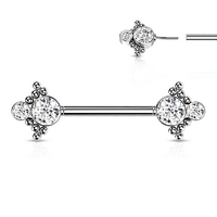 Threadless Multi Beaded Jewelled Cluster Silver Plated Decorative Nipple Barbell image