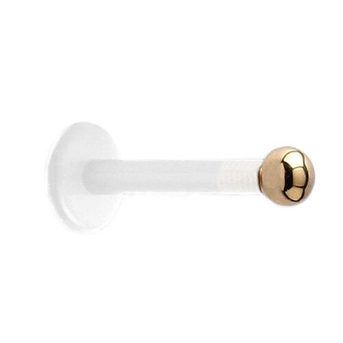  18ct Gold Bioplast labret with Push in Gold Ball