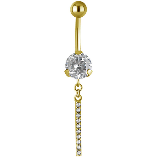  Bright Gold PVD Jewelled Hanging Bar Navel