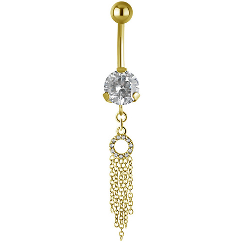  Bright Gold PVD Jewelled Hanging Multi Chain Navel